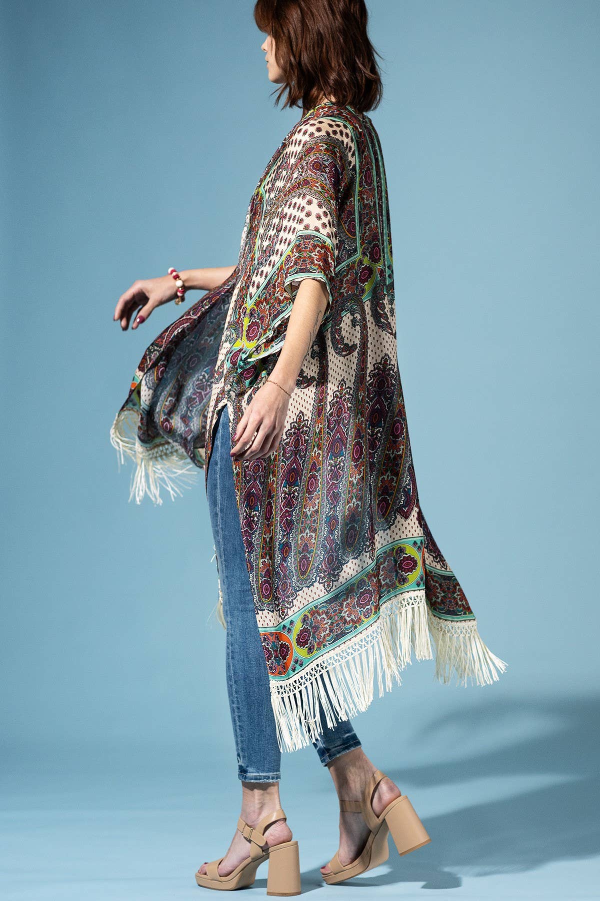 Verdant Terra Mosaic Fringe Kimono