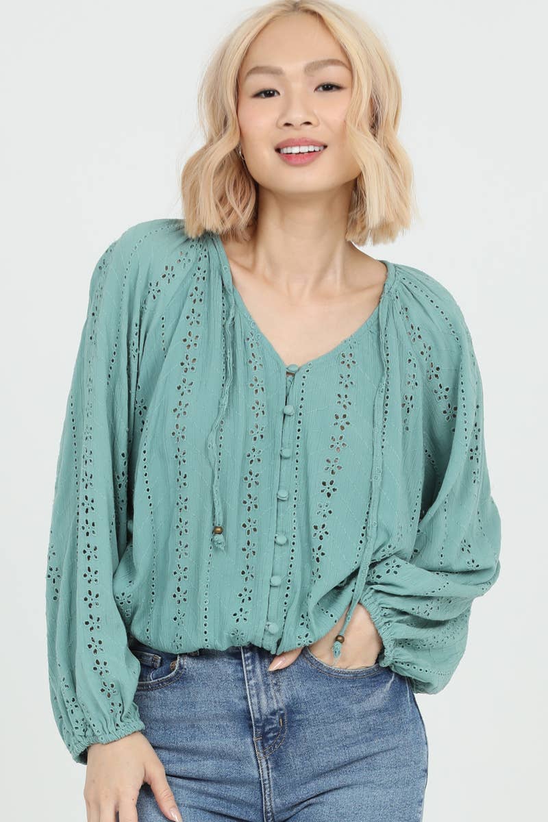 EYELET EMBROIDERED BLOUSE