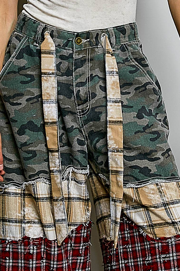 Patchwork Buckle Back Woven Pants