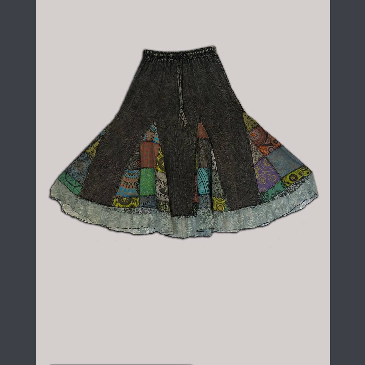 Cotton &amp; Patchwork Skirt with lace