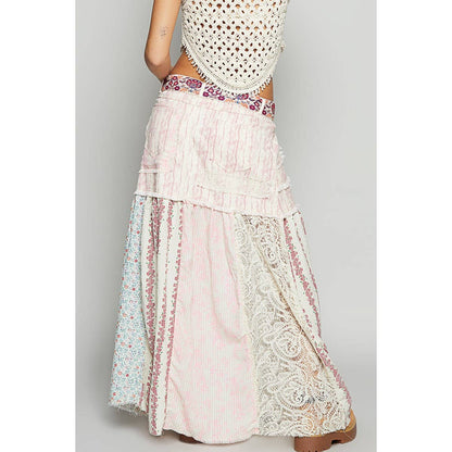 Woven floral print mixed skirt