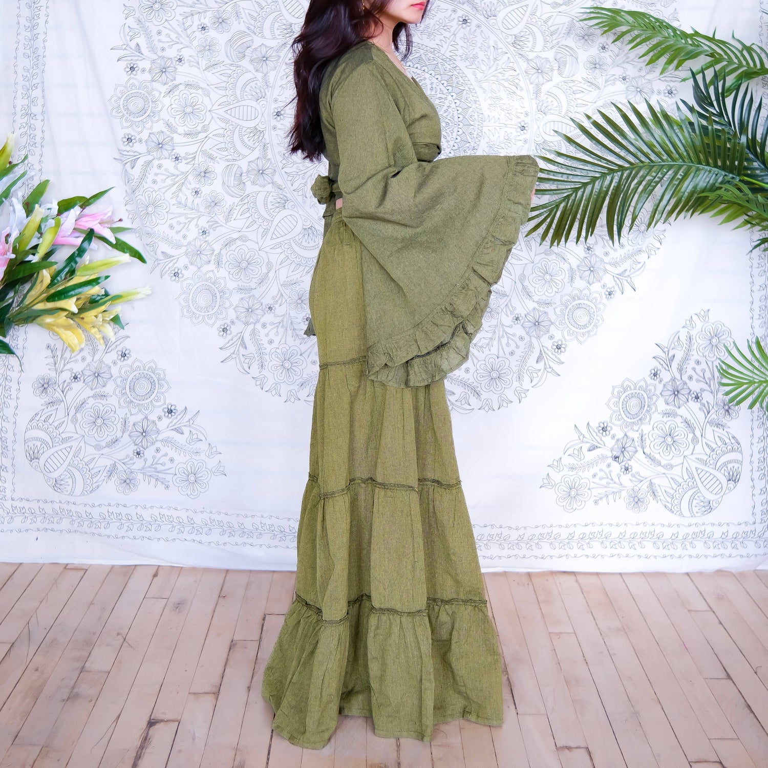 Cotton Flowy Tiered Pant with Ruffle Sleeve Set