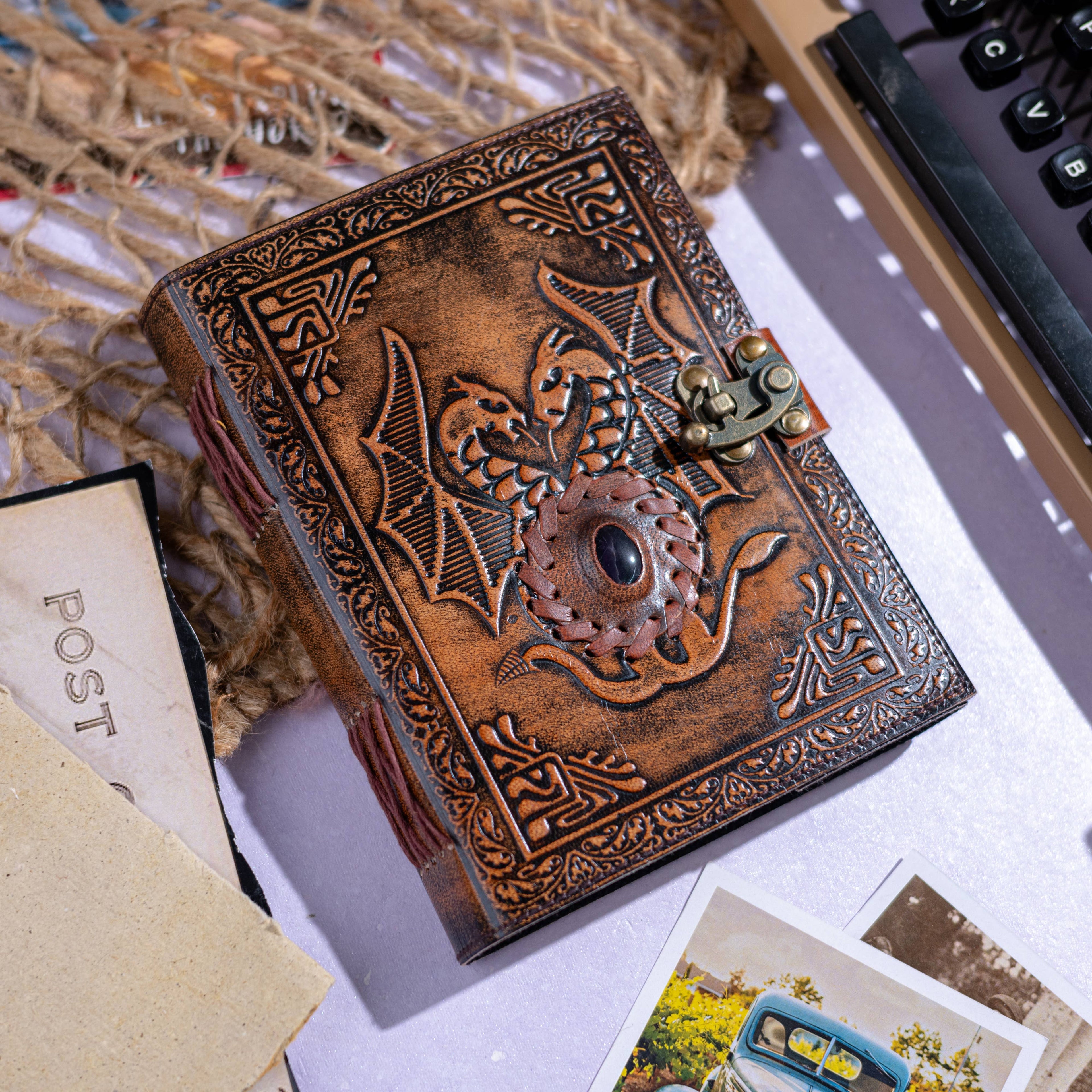 Leather Journal with Stone and Dragon