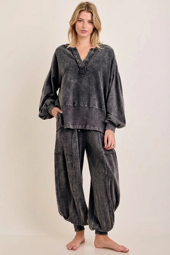 Zen Mineral Washed Ribbed Lounge Balloon Pants