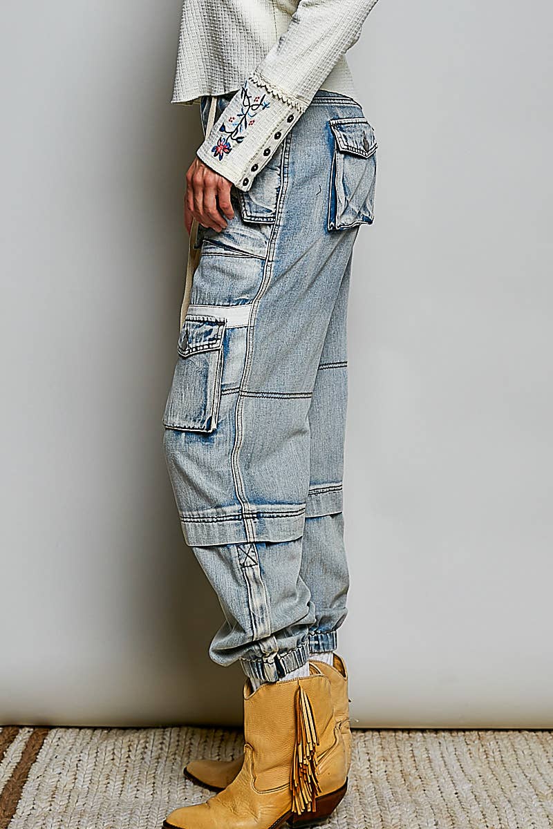 Cargo Drawstring Waist Baggy Denim Joggers