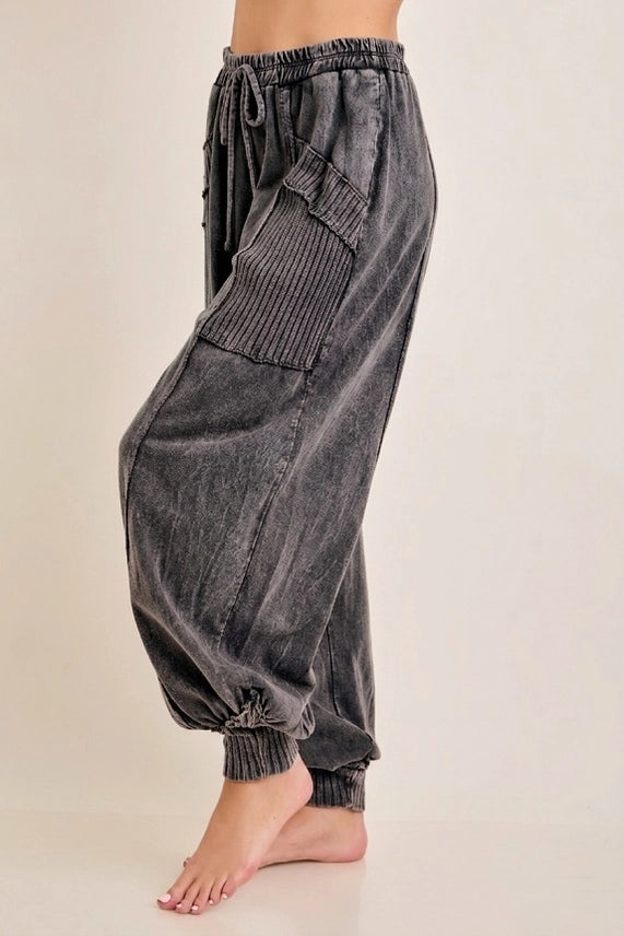 Zen Mineral Washed Ribbed Lounge Balloon Pants