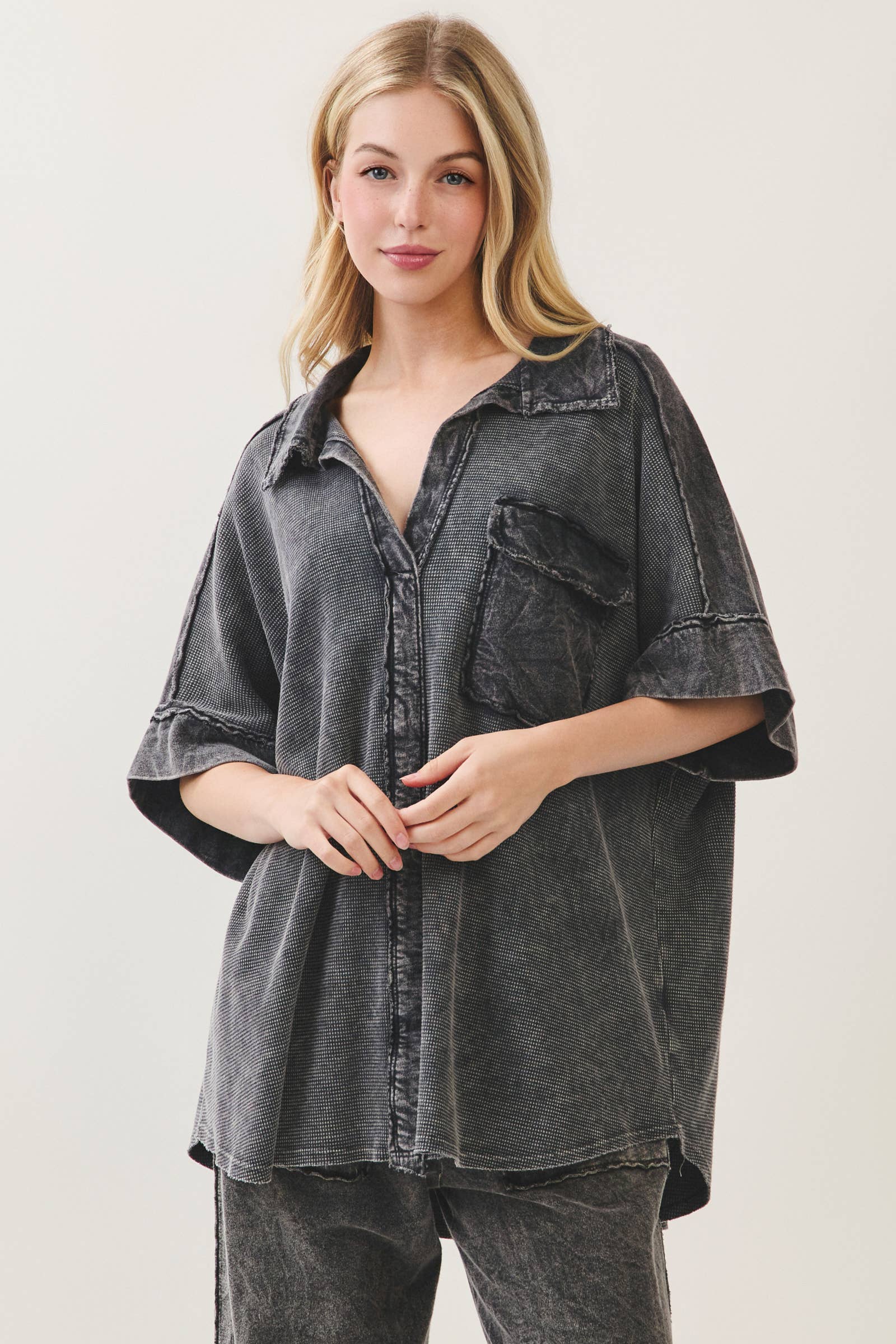 Mineral Wash Pocket Casual Polo Shirt