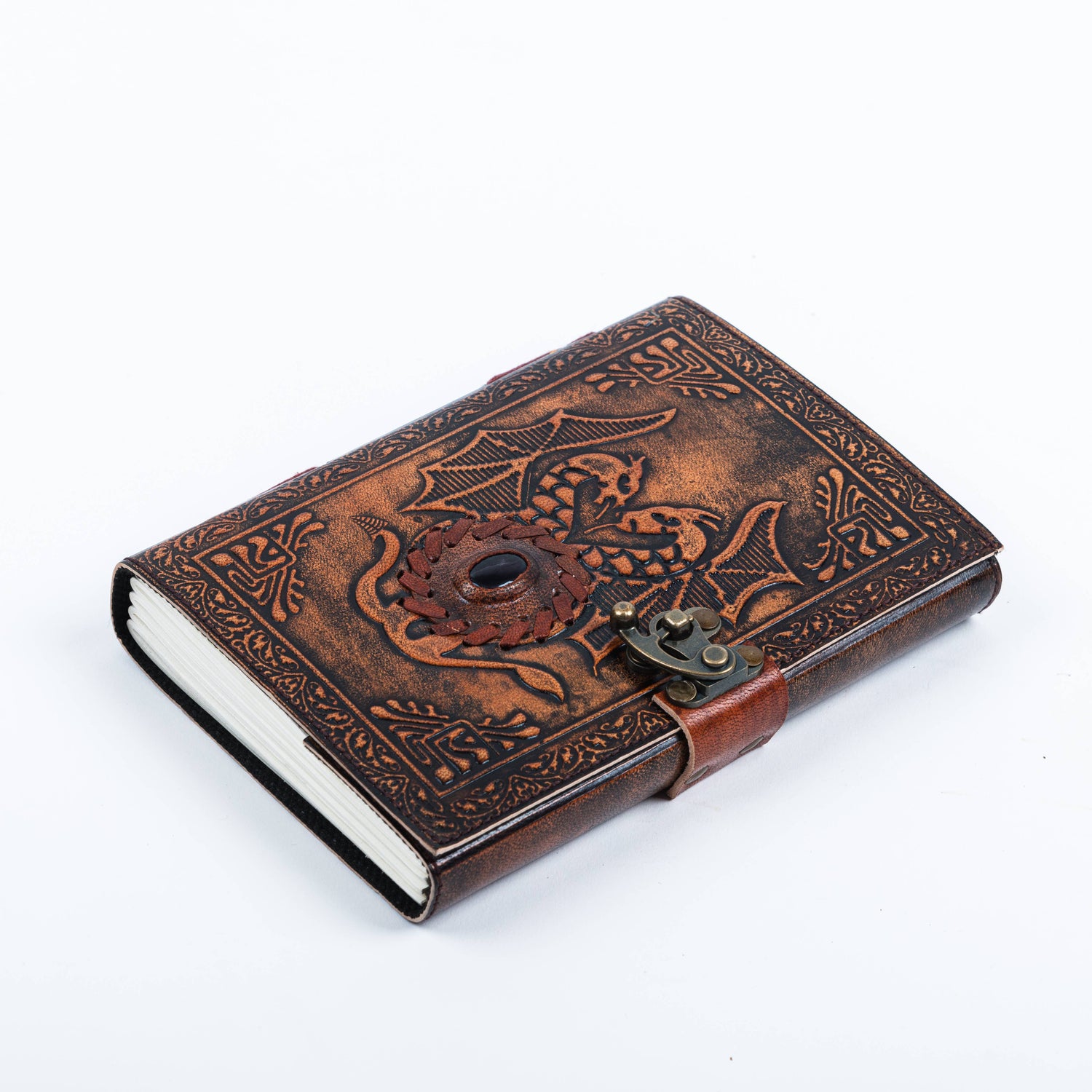 Leather Journal with Stone and Dragon