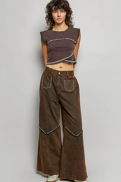 Vintage Elastic Band High Rise Wide Pants