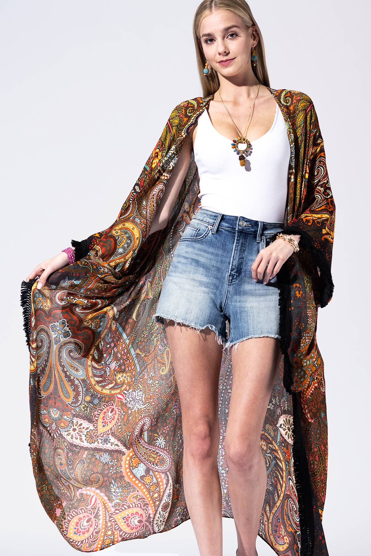 Golden Ochre Duster Tassel Kimono: 24-Golden Ochre