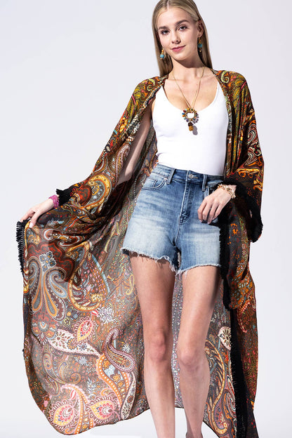 Golden Ochre Duster Tassel Kimono: 24-Golden Ochre