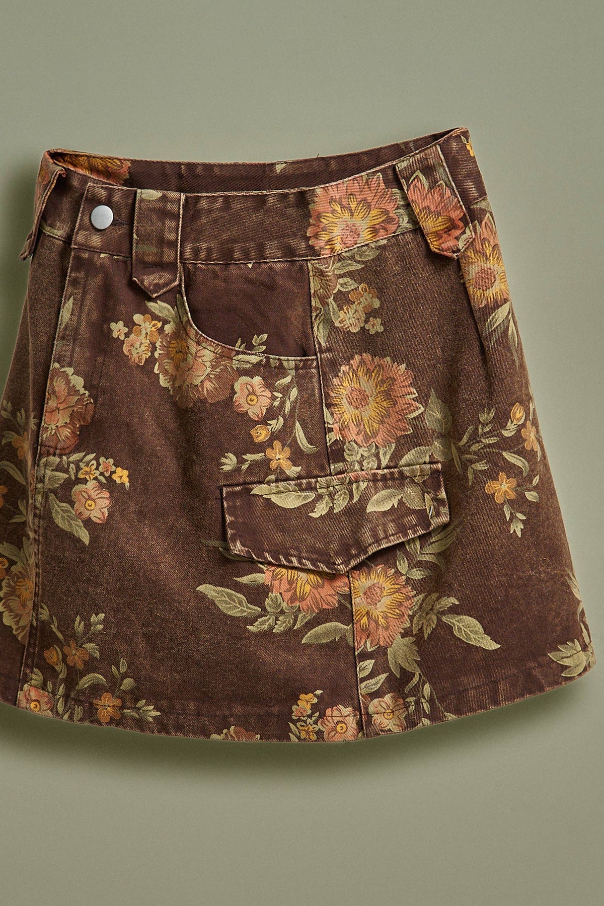 Vintage Floral Cotton Denim Mini Skirt