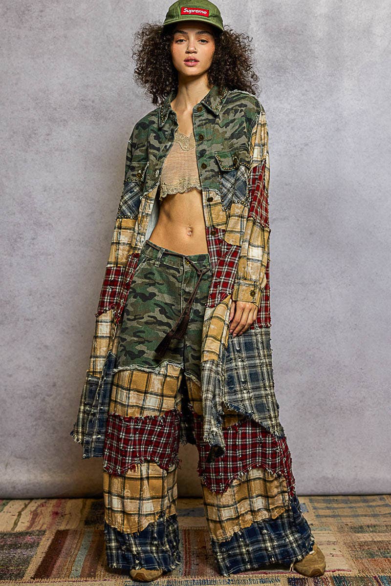 Patchwork Maxi Shirt Jacket