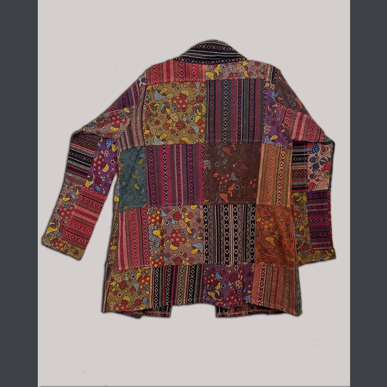 Mushroom Print Patchwork Kimono Jacket