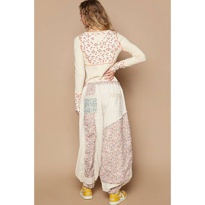 Floral print patchwork twill Jogger pants