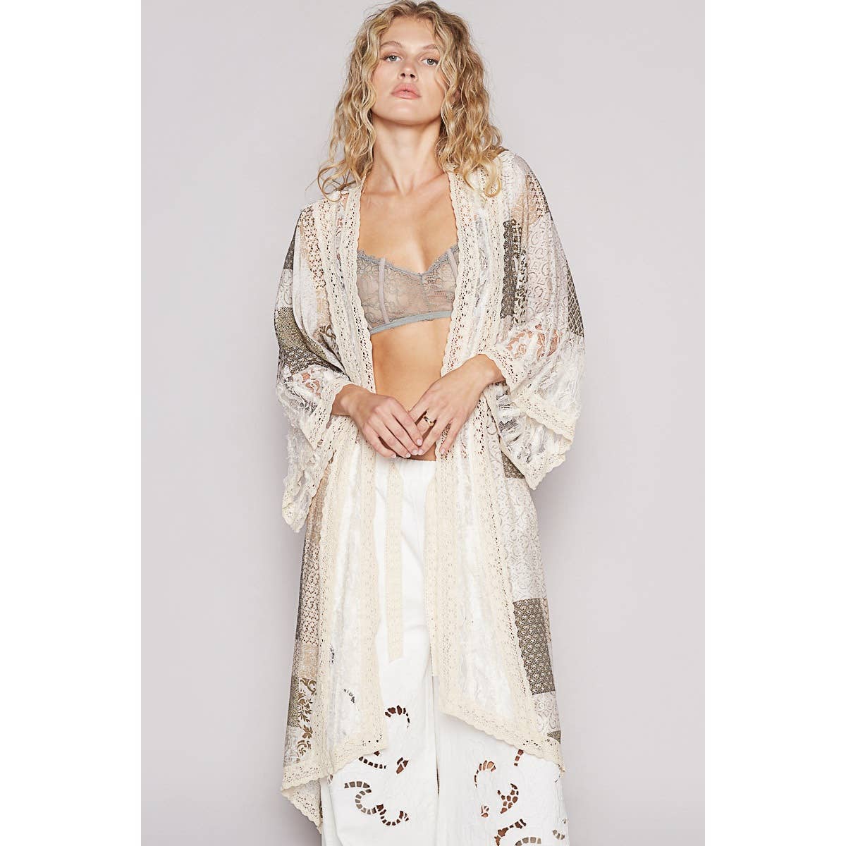 Vintage Washed Lace Open Cardigan