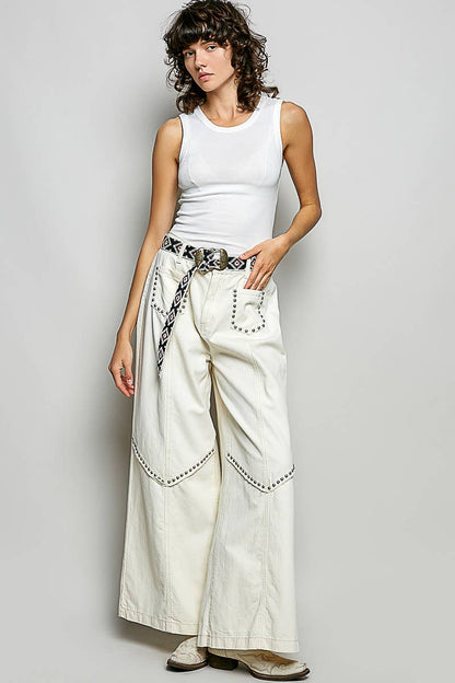 Vintage Elastic Band High Rise Wide Pants