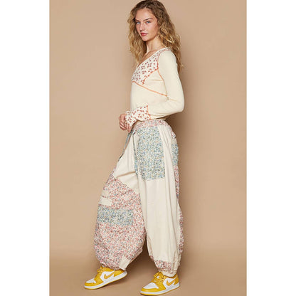 Floral print patchwork twill Jogger pants