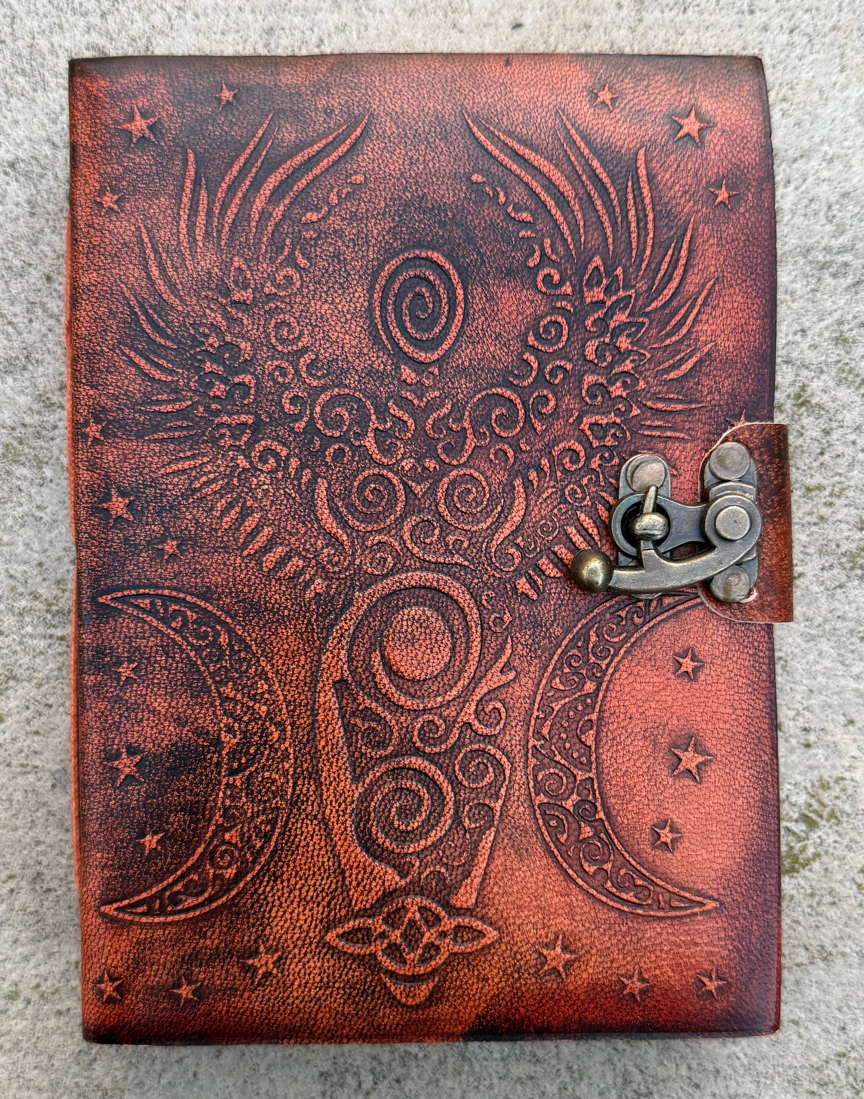 Leather Journal Embossed Triple Moon Goddess