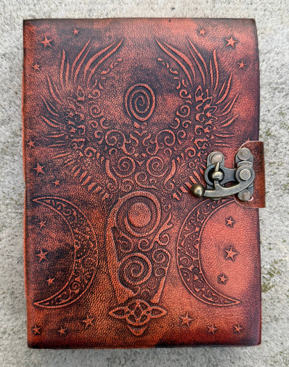Leather Journal Embossed Triple Moon Goddess