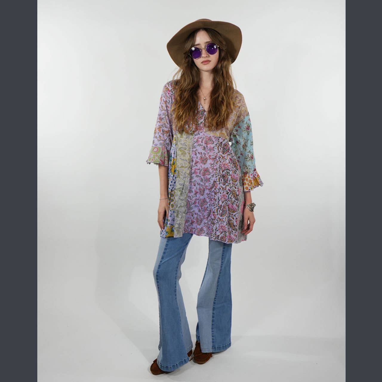 Floral Patchwork 1/2 Sleeve Kurtha Top