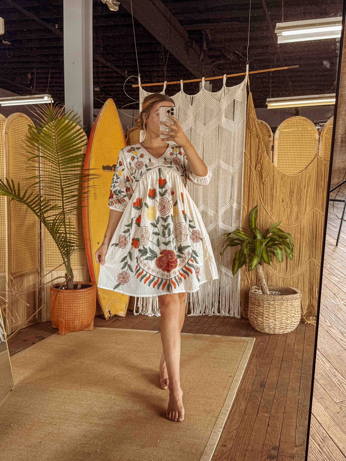 Boho Embroidered Floral Cotton Dress