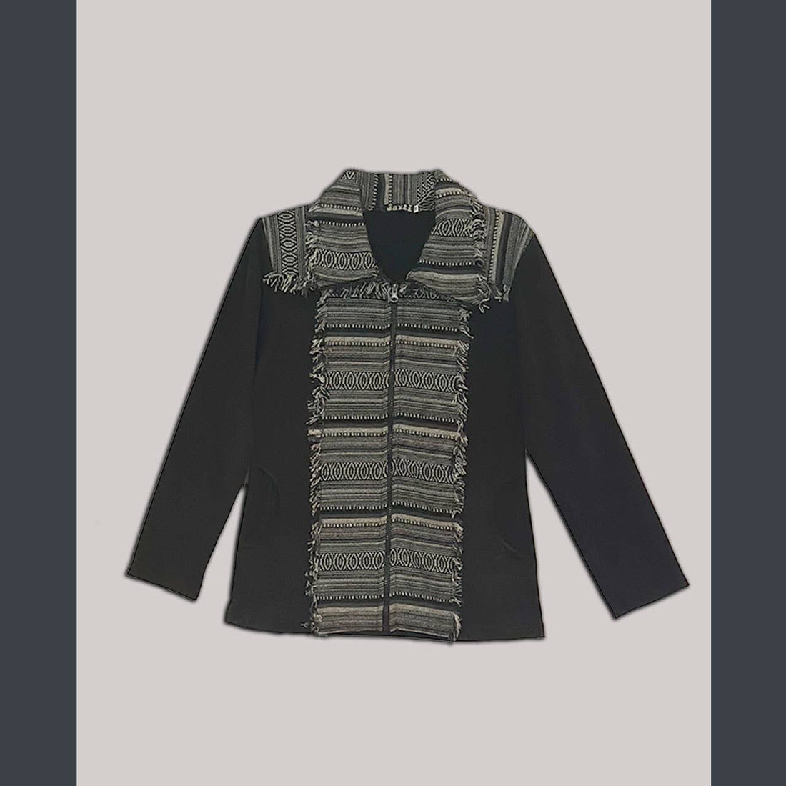 Cotton Fleece stonewash Jacket with Gherri Cotton Panel: Black / M