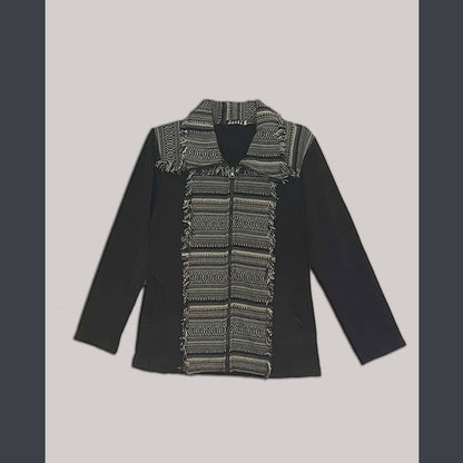 Cotton Fleece stonewash Jacket with Gherri Cotton Panel: Black / M