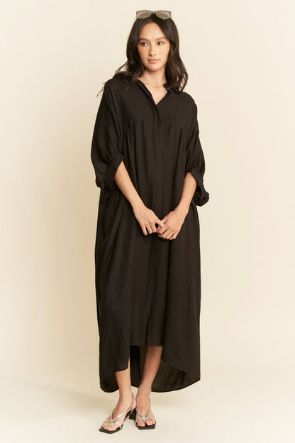 Oversized Twist-Back Collared Maxi Shirt Dress