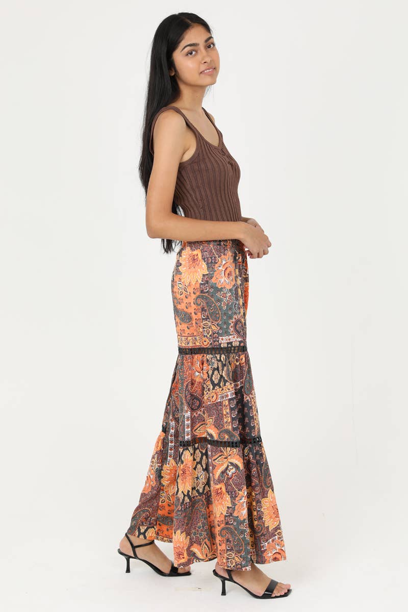 Wide Leg Pants with Lace Insert