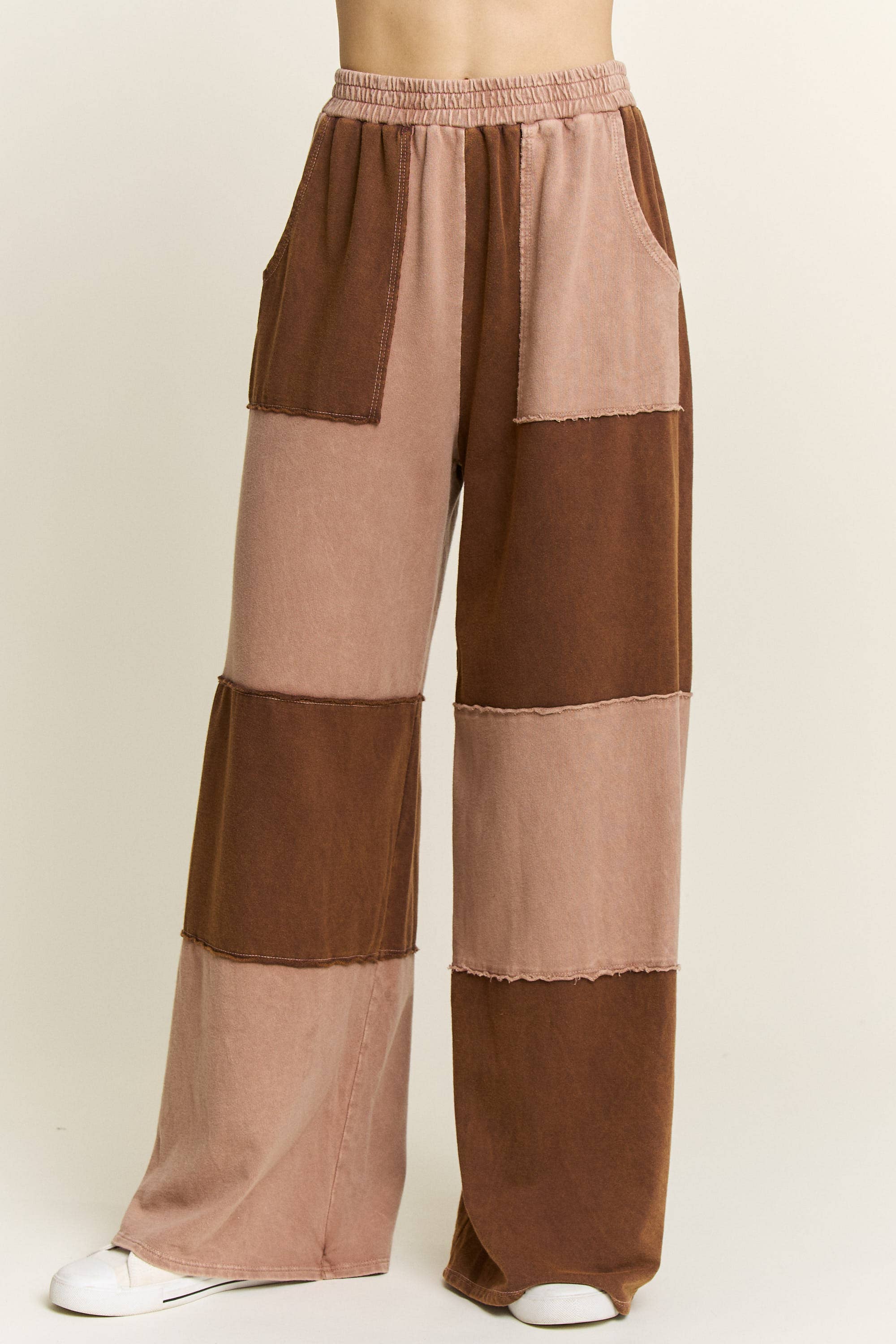 Mineral Wash Color Block Wideleg Lounge Pants