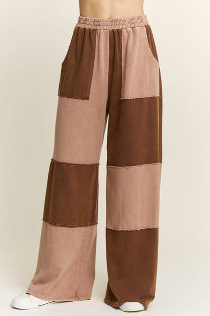 Mineral Wash Color Block Wideleg Lounge Pants