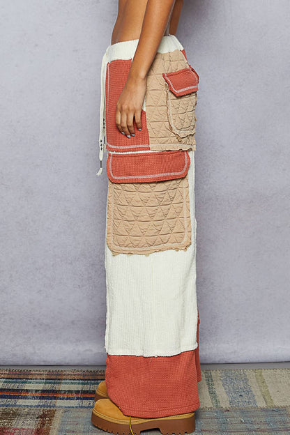 Quilted Contrast Casual Solid Knit Pants