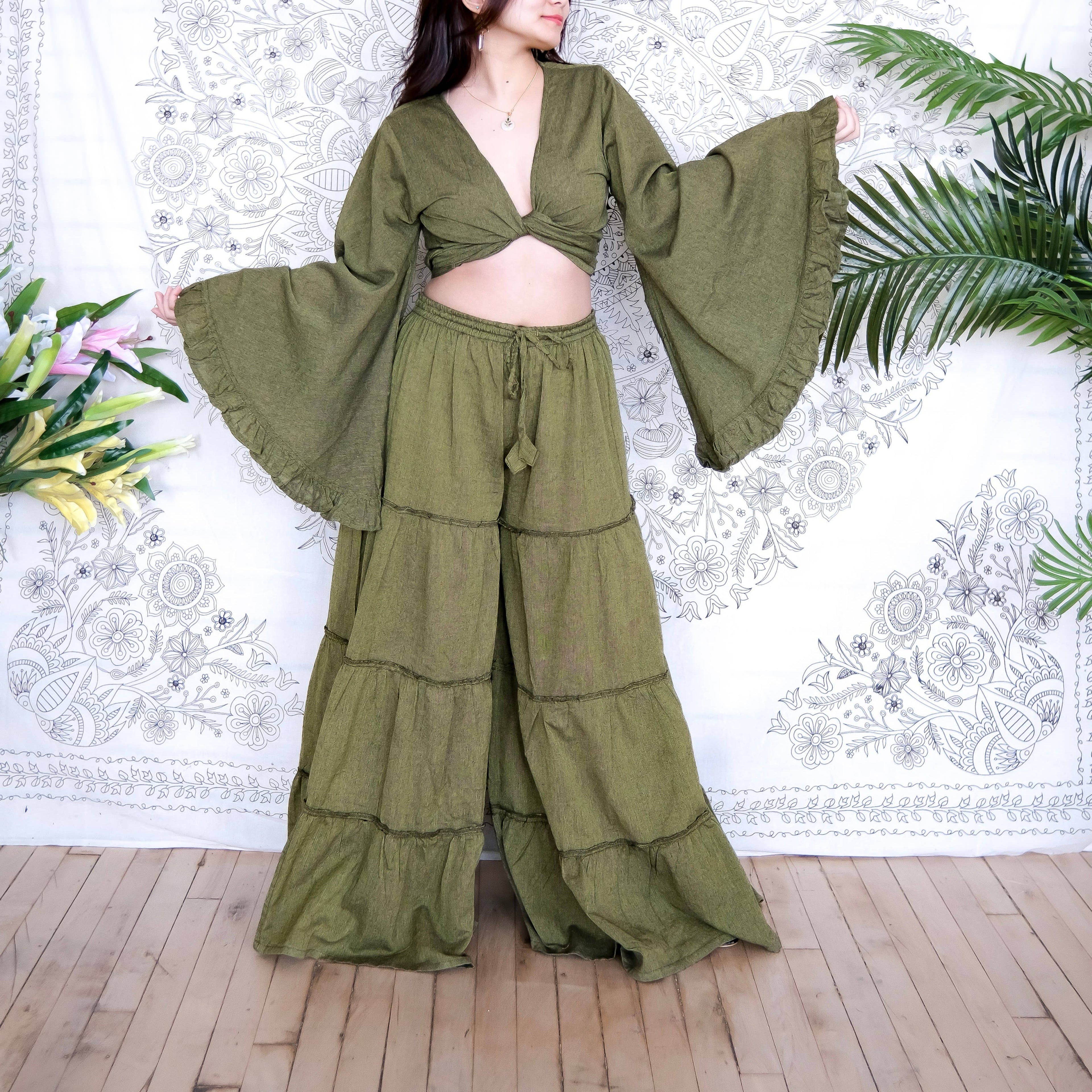 Cotton Flowy Tiered Pant with Ruffle Sleeve Set