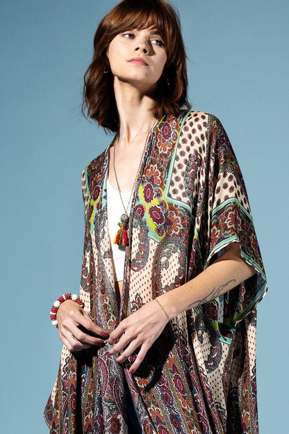 Verdant Terra Mosaic Fringe Kimono