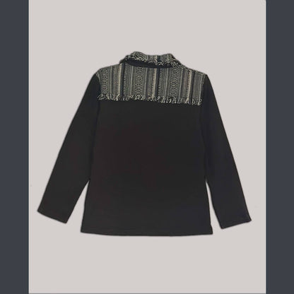 Cotton Fleece stonewash Jacket with Gherri Cotton Panel: Black / M