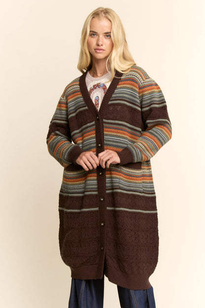Striped Pointelle Knit Duster Cardigan