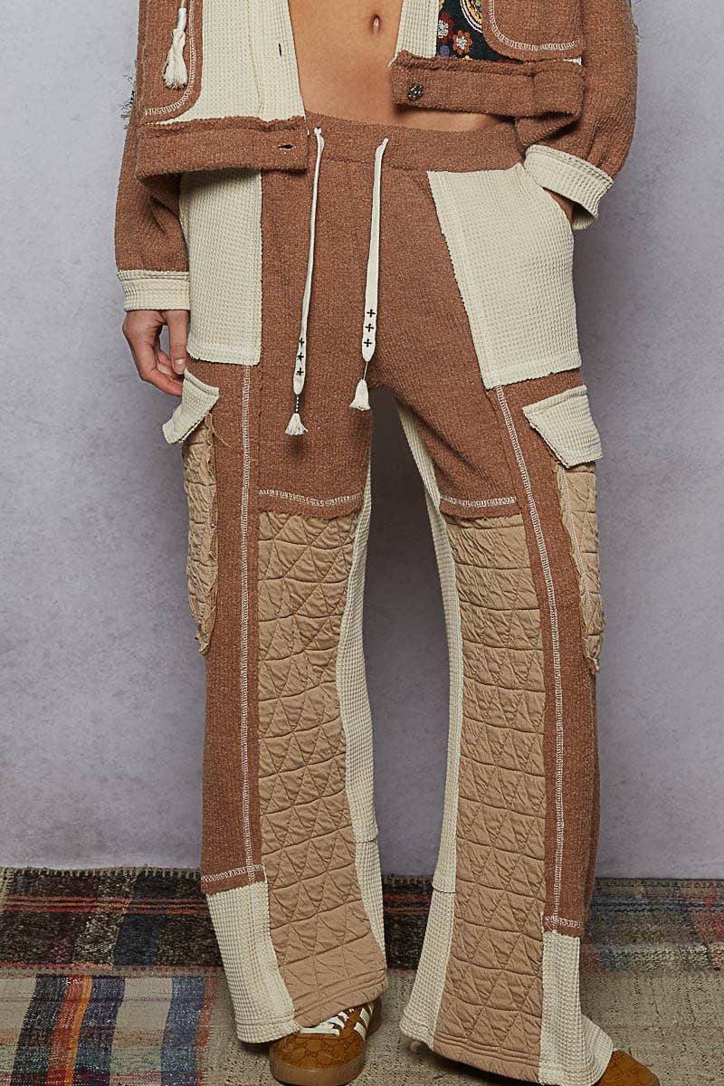 Quilted Contrast Casual Solid Knit Pants