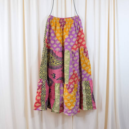 Kantha Boho Long Skirt with Pockets