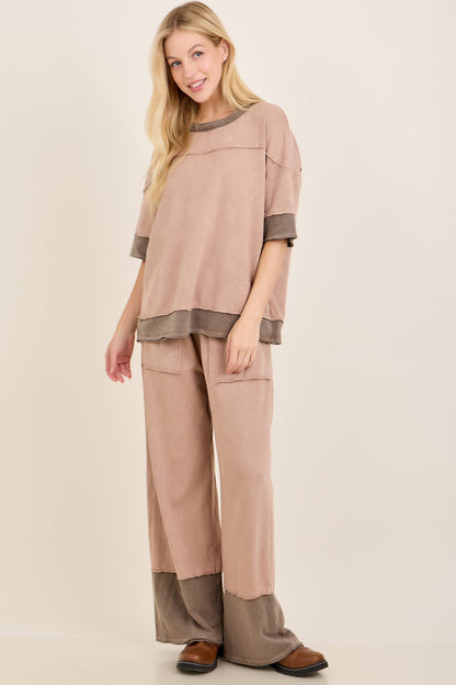 Mineral Washed Contrast Block Terry Top