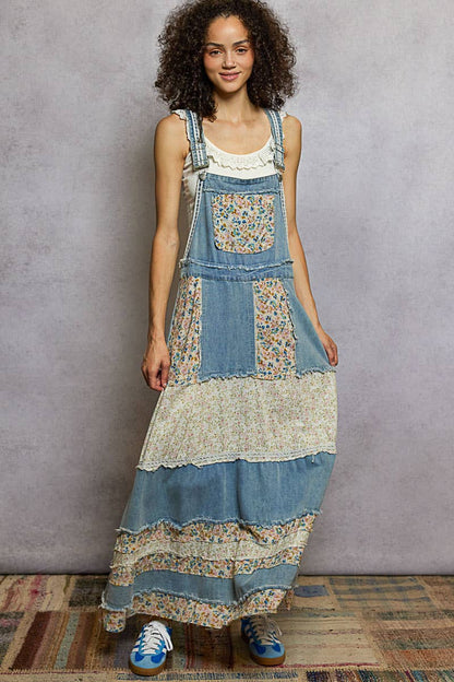 Front Pocket Floral Contrast Dress