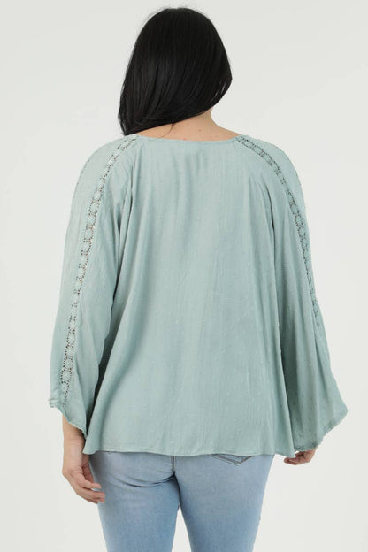 FLARE BELL SLEEVE LACE TRIM BLOUSE