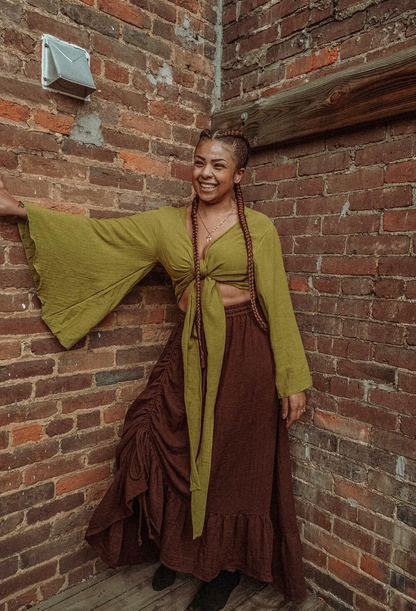 Organic Cotton Bamboo Bell Sleeve Wrap Yoga Top