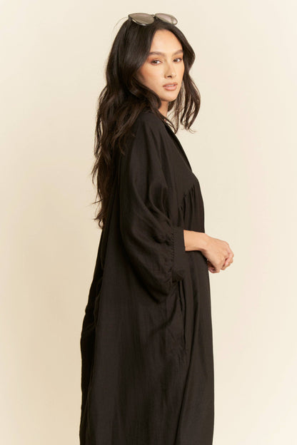Oversized Twist-Back Collared Maxi Shirt Dress