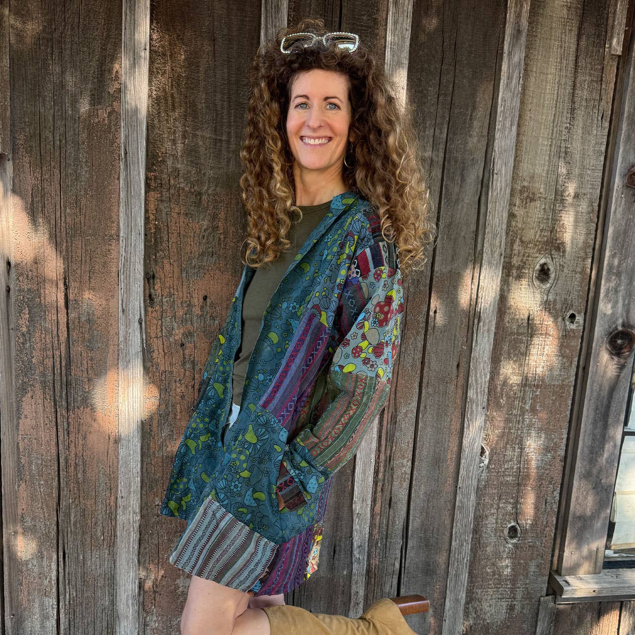 Mushroom Print Patchwork Kimono Jacket