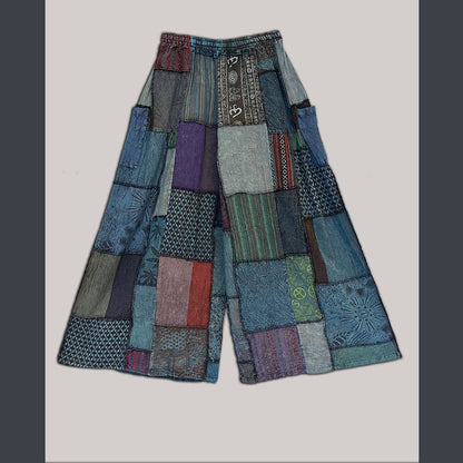 Cotton Patchwork Super Wide Leg Pants 