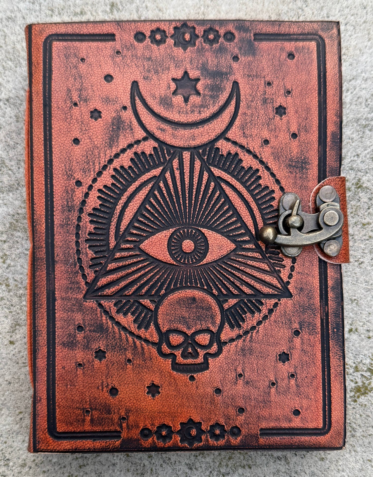 Leather Journal Embossed Triple Moon Goddess