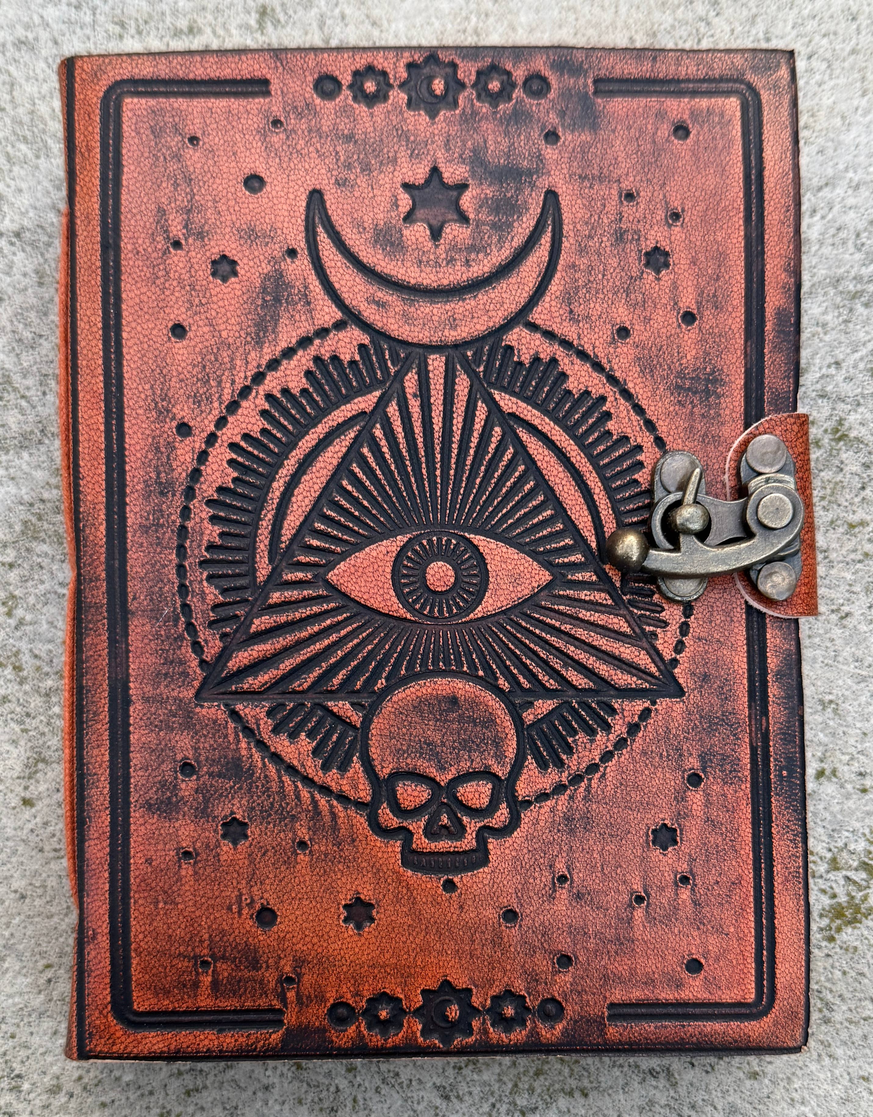 Leather Journal Embossed Triple Moon Goddess