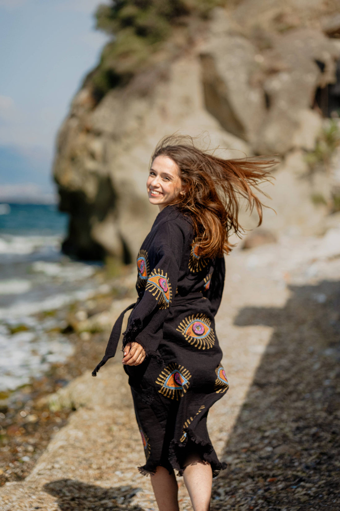 Pink Evil Eye Robe: Black