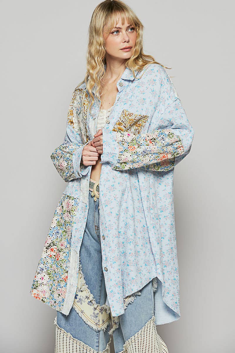Long Sleeve Gauze Floral Peace Shirt